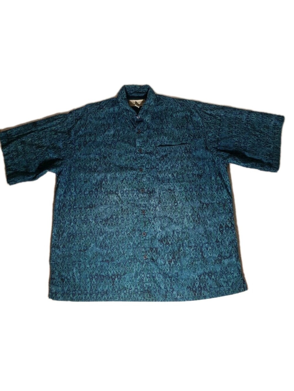 Johari West Men’s Button Up Shirt 2XL Blue Teal Green Geometric Print